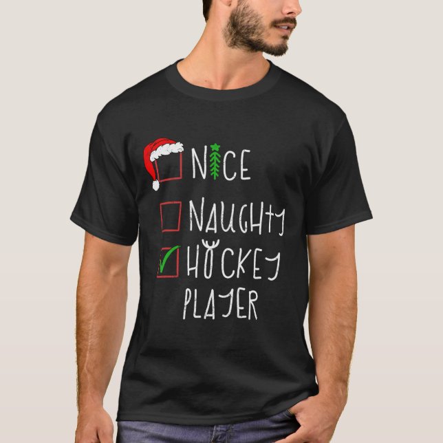 Camiseta Belo Jogador De Hóquei Engraçado Costume De Natal (Frente)