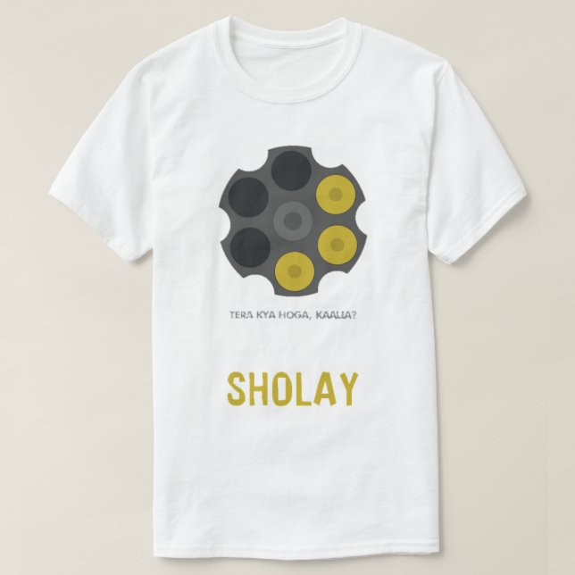 Camiseta Belo Modelo Sholay Diálogo de Filmes de Bollywood (Frente do Design)
