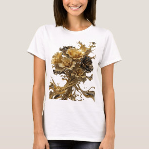 Camiseta Belo Motivo Artístico ROSAS DOURADAS em Ouro