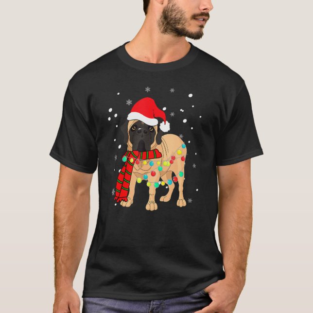 Camiseta Belo Natal Bullmastiff Cachorros Fica Engraçado Pa (Frente)