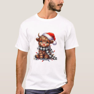 Camiseta Belo Natal Luzes de Highland Vaca Engraçada Natal