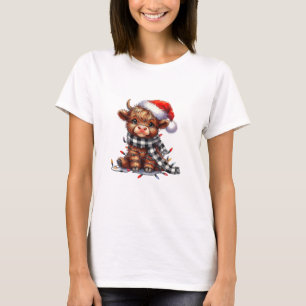 Camiseta Belo Natal Luzes de Highland Vaca Engraçada Natal