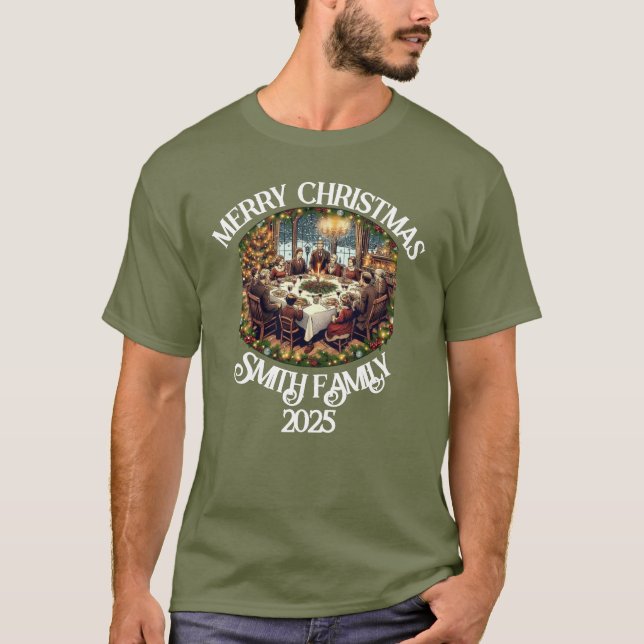 Camiseta Belo nome da família Feliz Natal Design (Frente)