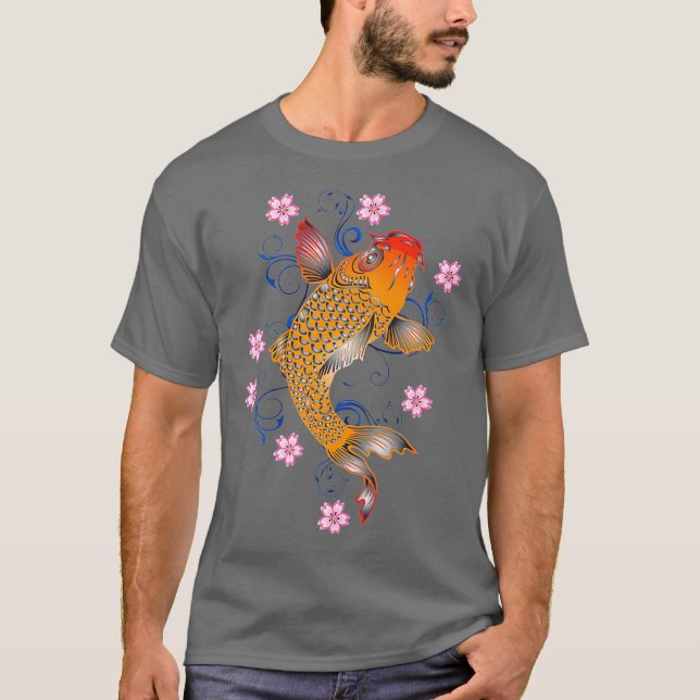 Camiseta Belo Orange Koi Fish Japonês Estilo Premium (Frente)