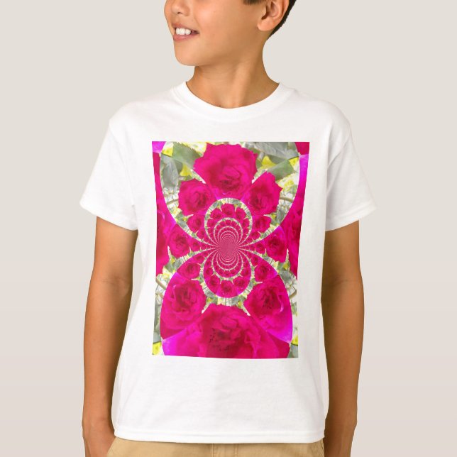 Camiseta Belo padrão de caleidoscópio em Rosas vermelhas (Frente)