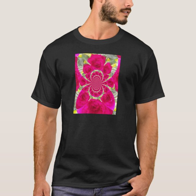Camiseta Belo padrão de caleidoscópio em Rosas vermelhas (Frente)