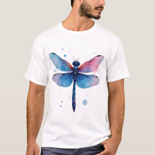 Camiseta Belo Padrão Gráfico Colorido da Natureza Libélula