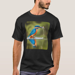 Camiseta Belo Pássaro Martim-Pescador Apanhando um Peixe