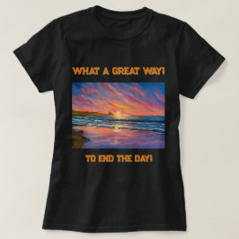Camiseta Belo pôr do sol na pintura em aquarela da praia