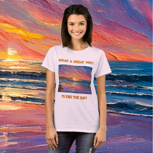 Camiseta Belo pôr do sol na pintura em aquarela da praia