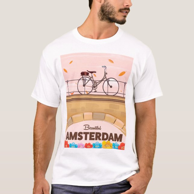 Camiseta Belo poster de viagens de bicicleta de Amsterdã. (Frente)