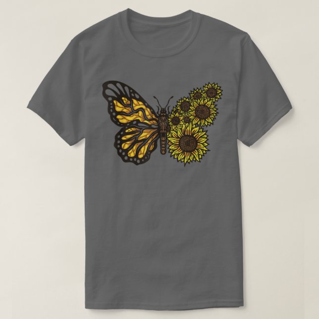 Camiseta Belo Primavera Themed Monarch Borboleta Sunflow (Frente do Design)