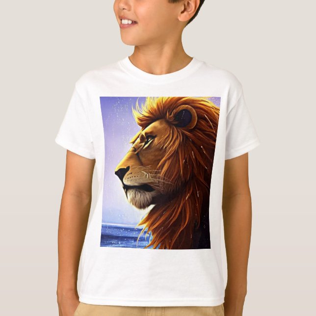 Camiseta Belo retrato de leão no Sea Personalised Kid (Frente)