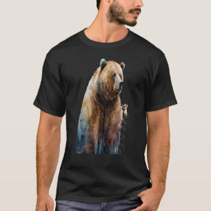Camiseta Belo Retrato De Urso Cinzeiro Com Aquarela