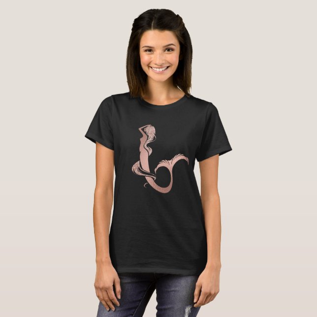 Camiseta Belo Rosa Dourado Sereia Folha de Folha (Frente Completa)
