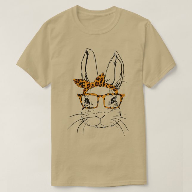 Camiseta Belo Rosto Colar Óculos Leopardo Banda de Cabeça F (Frente do Design)