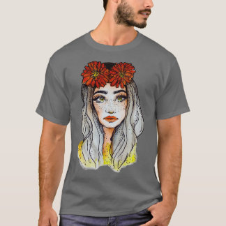 Camiseta Belo rosto com flor vermelha Presente Gráfico da M