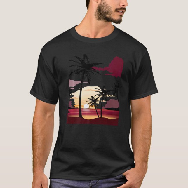 Camiseta Belo Sol Vermelho Profundo Com Palma Silhuetada Tr (Frente)