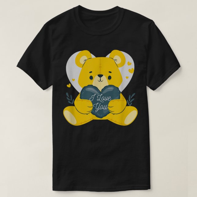 Camiseta Belo Urso Com Coração Eu Amo Você Namorados Dando- (Frente do Design)