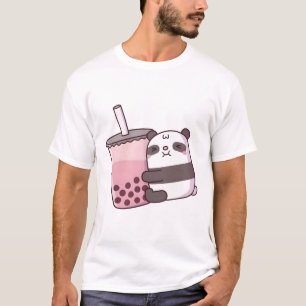 Camiseta Belo Urso de Panda Abraçando Chá De Bolha De Moran