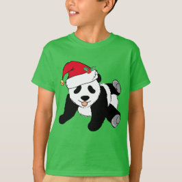 Camiseta Belo Urso de Panda de Natal em Santa Hat Crianças