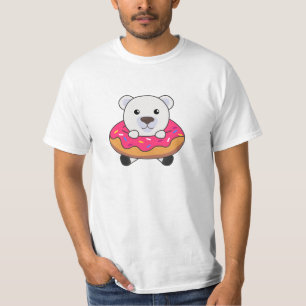 Camiseta Belo Urso Polar Engraçado Animais Rosa-Rosquinha