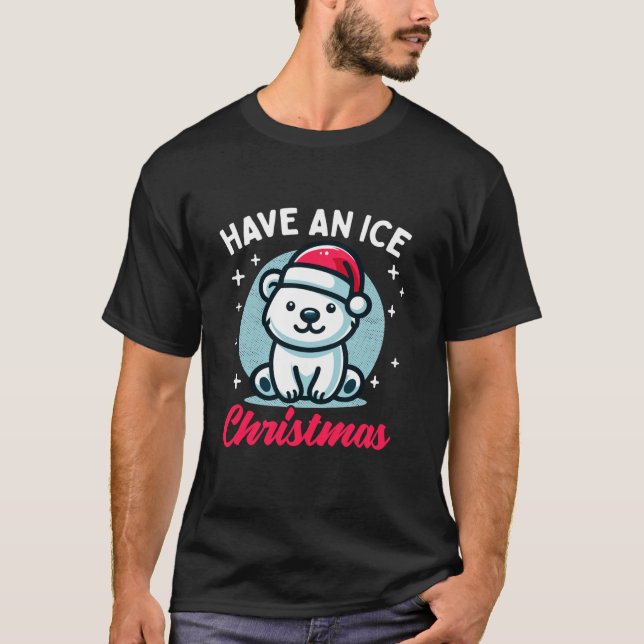 Camiseta Belo Urso Polar Santa Hat Engraçado Pun Natal Wint (Frente)