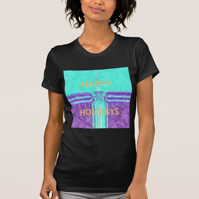 Camiseta Belos Felizes Feriados Azuis design vetor ciano (Frente)