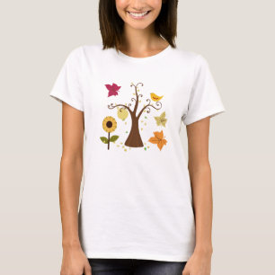 Camiseta belos gráficos amarelos árvores de outono, folhas,