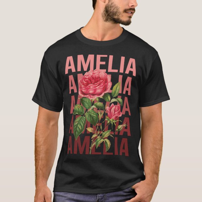 Camiseta Belos Rosas - Nome Amelia (Frente)