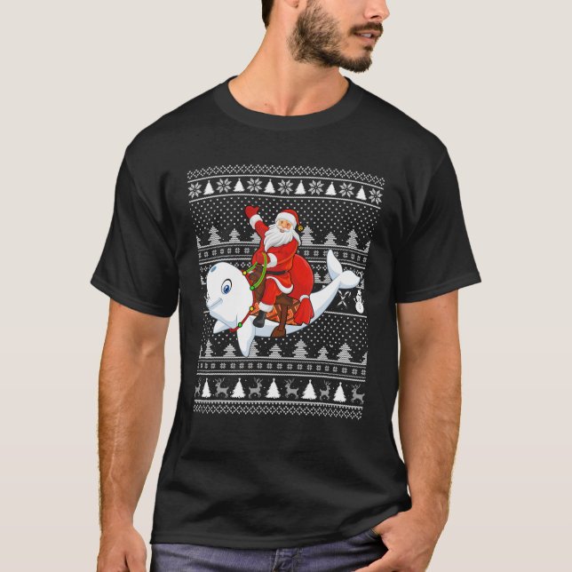 Camiseta Beluga Whale Lover Santa Riding Beluga Whale Ugly (Frente)