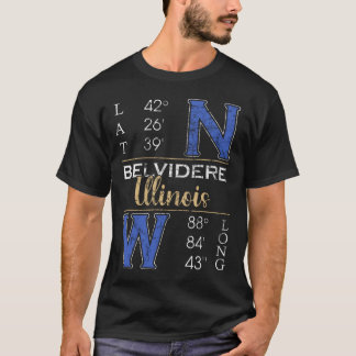 Camiseta Belvidere Illinois Latitude e Longitude