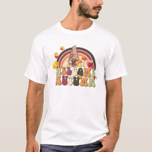 Camiseta Bem-vindo Autumn Cute Gnome Rainbow Retro Groovy