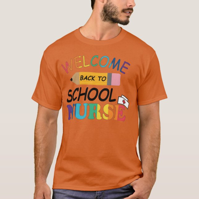 Camiseta bem-vindo de volta à enfermeira escolar Cool (Frente)