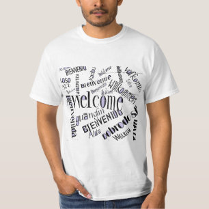 Camiseta "Bem-vindo" Em Várias Línguas VERSÃO POP ART