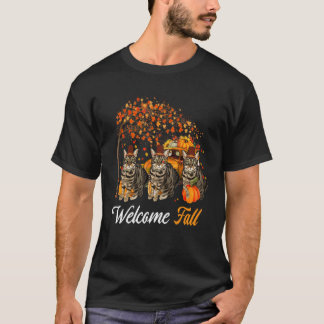 Camiseta Bem-Vindo Os Três Gatos Da Árvore De Outono Com Pu