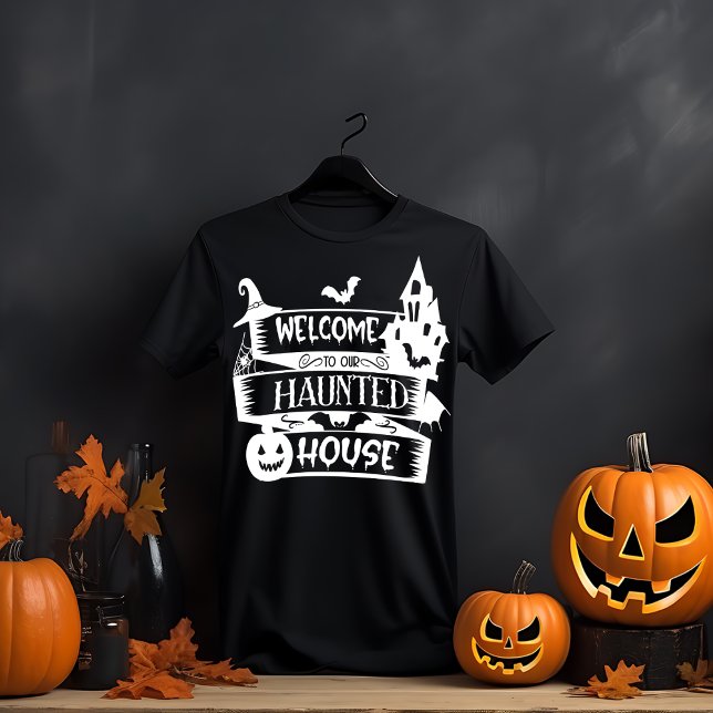 Camiseta Bem-vindos ao nosso Halloween da Casa Assombrada (Criador carregado)