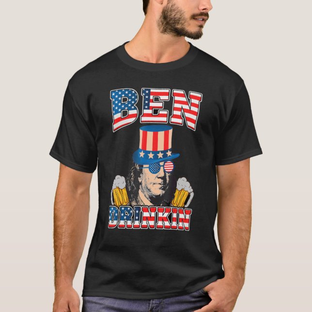 Camiseta Ben Drankin 4 De Julho Bebendo Do Dia Da Independê (Frente)