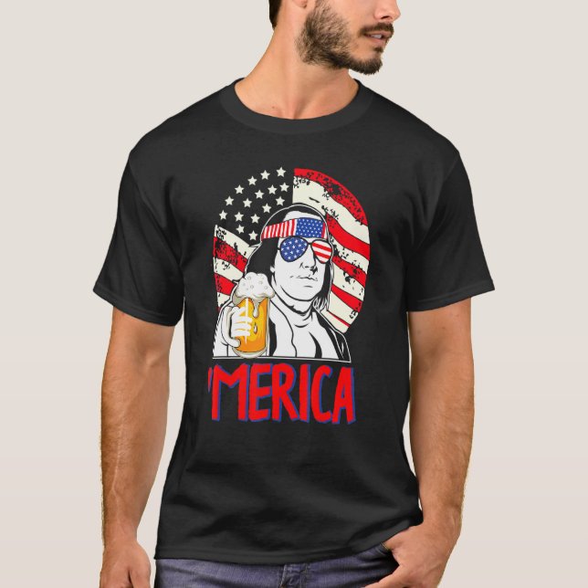 Camiseta Ben Drankin 4 De Julho Benjamin Franklin Men Wome (Frente)