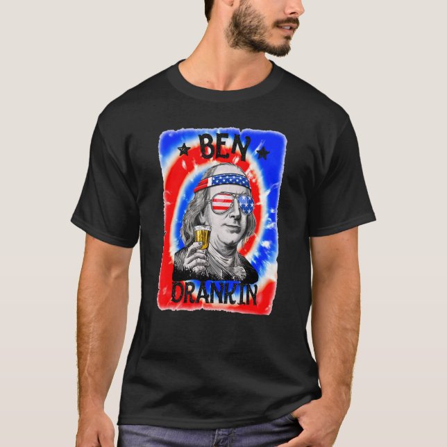 Camiseta Ben Drankin' 4 De Julho Dia Da Independência Tie D (Frente)