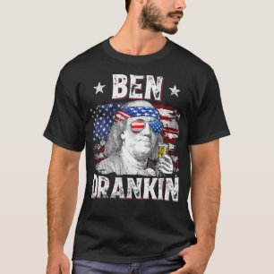 Camiseta Ben Drankin 4 De Julho Dos Eua Flag Men Bebendo Be