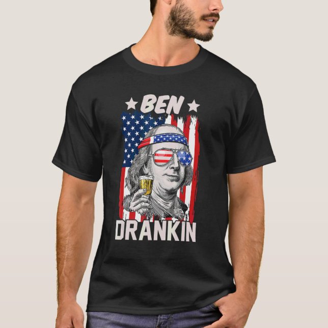 Camiseta Ben Drankin Beer 4 De Julho Patriota Americano (Frente)