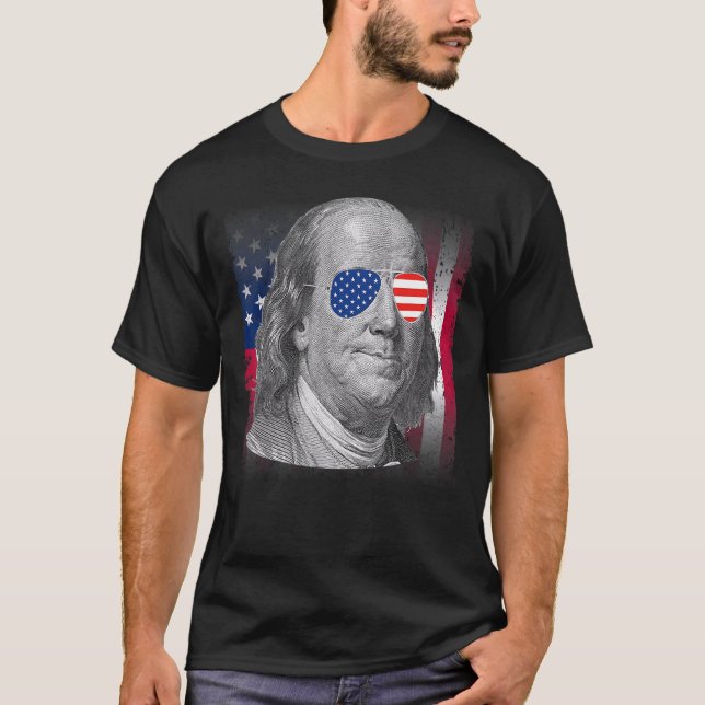 Camiseta Ben Franklin EUA Flag Patriótico Americano Bandeir (Frente)