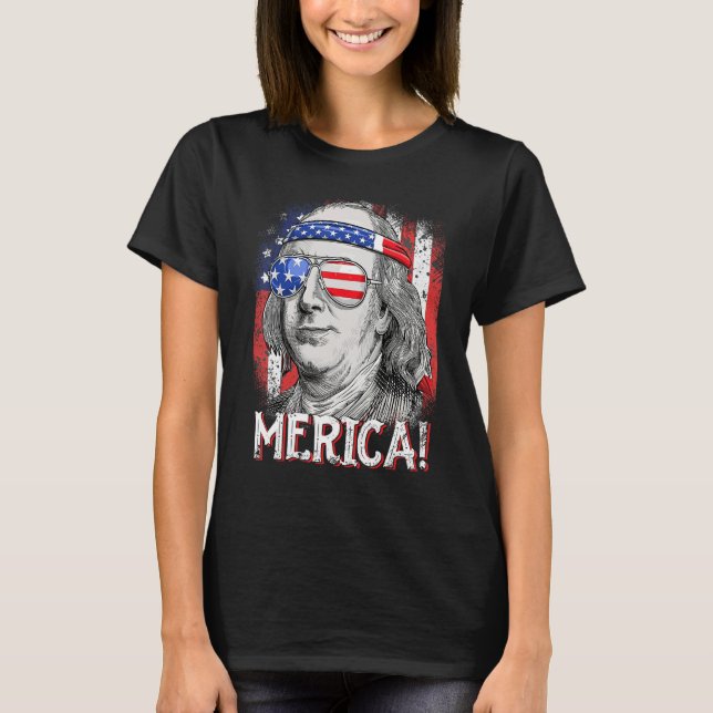 Camiseta Ben Franklin Merica American Flag 4th of July Kids (Frente)