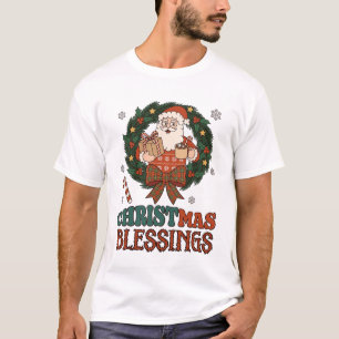 Camiseta Bênçãos de Natal Coroa de Natal do Papai Noel com