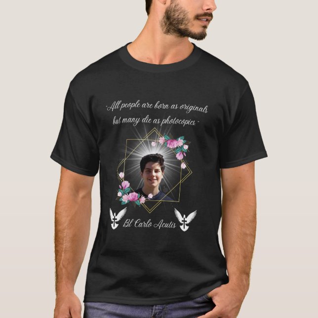 Camiseta Bendito Carlo Acutis Cotação Católica Chri Natal (Frente)