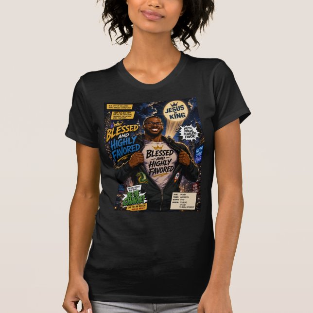 Camiseta Bendito e Altamente Favorecido Jesus é Rei DBB7 (Frente)