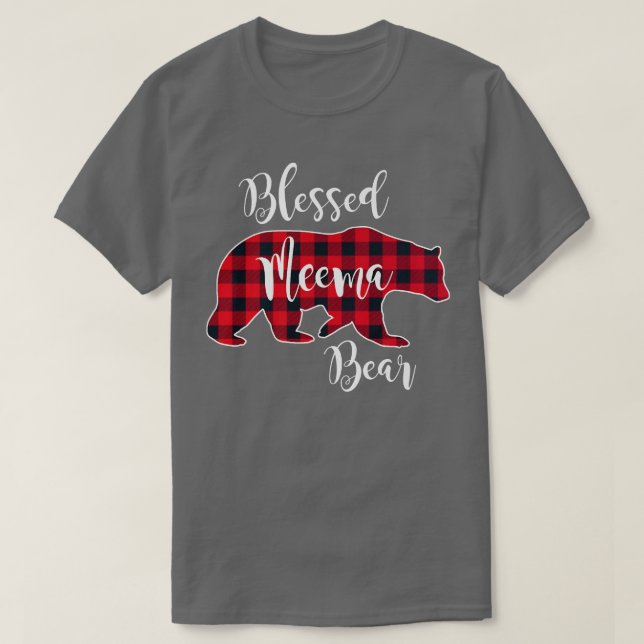 Camiseta Bendito Meema Bear Red Buffalo Cheque Xadrez Gra (Frente do Design)