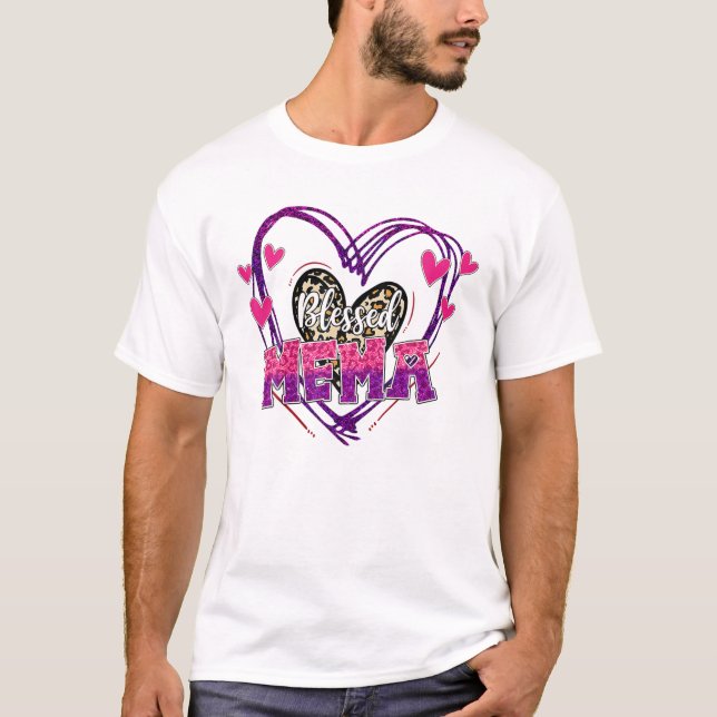 Camiseta Bendito Mema Dia de as mães Leopard Heart Mães Da (Frente)
