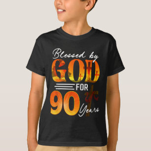 Camiseta Bendito por Deus por 90 Anos de Idade Presente Ani